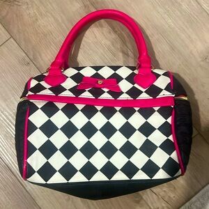 Betsey Johnson Checkerboard Puffy Heart Bow Lunch Bag